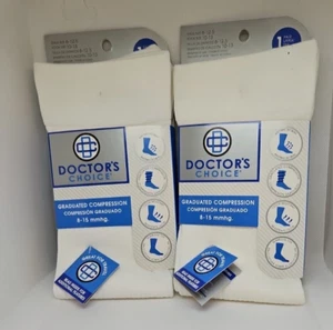 2 Pair Doctor's Choice Graduated Compression White Socks Fits Shoe Size 6-12.5 - Picture 1 of 2