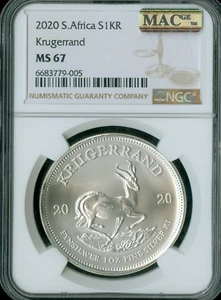2020 SOUTH AFRICA SILVER FRUGGERLAND NGC MS67 MAC  SPOTLESS . - Picture 1 of 2