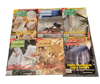 6 Vtg. 1998  Magic Crochet magazines  Feb.  Apr., June,  Aug. ,Oct. ,Dec. - Exc. - Image 1 of 4