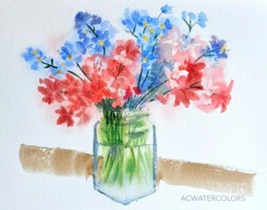 Alain CROUSSE - ACWATERCOLORS - Original Aquarell. Stillleben mit Blumen - Bild 1 von 1