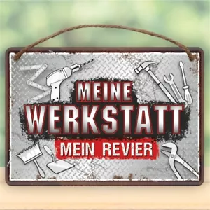 Metallschild Blechschild mit Kordel – Meine Werkstatt - Türschild Schild lustig - Bild 1 von 7