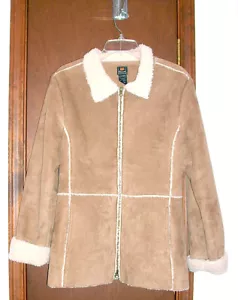 Route 66 Camel Faux Suede and Fleece Shearling-Look Long Zip Up Jacket-XL - Picture 1 of 3