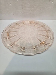 Vintage Pink Depression Glass Cherry Blossom Footed Cake Plate, 10.25" Round - Picture 1 of 3