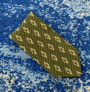 Corbata de seda vintage verde beige borgoña sesgo geométrico a rayas con sesgo geométrico Giorgio Armani - Imagen 1 de 4