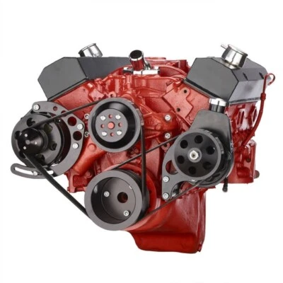 Black Chevy Small Block Serpentine Conversion Kit ALT PS LWP Discounted SBC - Image 1 of 4