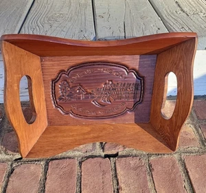 Vintage "Give Us This Day Our Daily Bread" Carved Wooden Small Serving Tray Wood - Picture 1 of 5