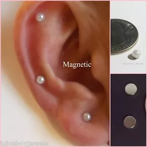 MAGNETIC 4mm CREAM Faux Pearl Dome Stud Fake Non-Pierced Earrings 1 Pair #Mag119 - Picture 1 of 4
