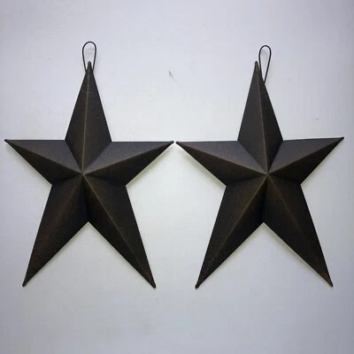 Set of 2 Whimsical Black Metal Barn Stars Star 8" Primitive Rustic Country Farm - Image 1 of 4