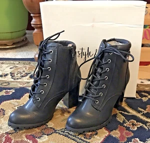 Style & Co. Womens Black Booties Shoes 5 Medium Lace Up Heel - Picture 1 of 6