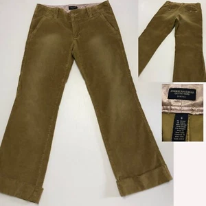 RARE American Eagle Wide Leg Cuffed Corduroy Pants Sz 6 Tan Stretch Hong Kong - Picture 1 of 20