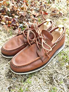 Russell Moccasin Seneca US 7.5 EE Brown with new Vibram Deck soles - Picture 1 of 23