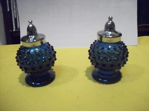 Seltenes Imperial Glas Hobnail Kobalt Salz & Pfefferstreuer Set - Top - Bild 1 von 3