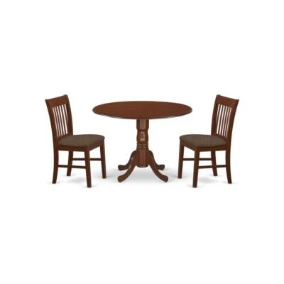 DLNO3-MAH-C 3 Pc small Kitchen Table set-round Kitchen Table and 2 Chairs - Image 1 of 4