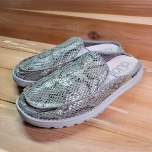 Hey Dude Shoes Womens 10 Lexi Leopard Black Gray Snake Print Slip On Mule Flat - Picture 1 of 11