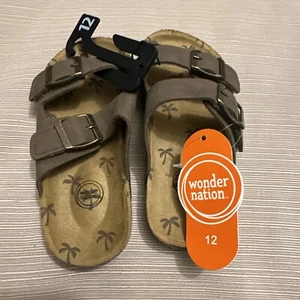 Children’s Wonder Nation Size 12 Unisex Comfort Two Buckle Brown Sandals NWT  - Picture 1 of 8