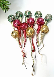12 Vintage Wire Wrapped 1” Christmas Ornament Picks Gold Pink Green - Picture 1 of 10