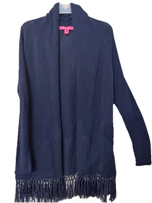 Cárdigan Lilly Pulitzer Tatum para mujer azul marino frente abierto borlas de longitud media talla S Foto 1 de 4
