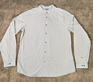 COS Mens Button Up Shirt size 42 Large Slim Grey Long Sleeve Collarless Cotton - Picture 1 of 11