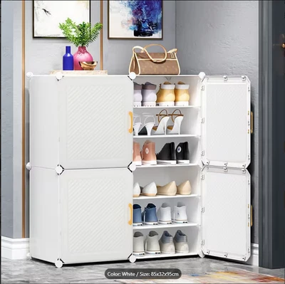 White 12-Cube Storage Unit, Interlocking Shoe Rack, Stackable Cubes, Plastic Clo - Image 1 of 4