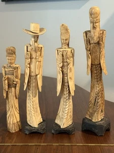 4 Lot Antique Carved Bovine Bone Asian Figurines 14”-10” Emperor, Empress, ++ - Picture 1 of 23