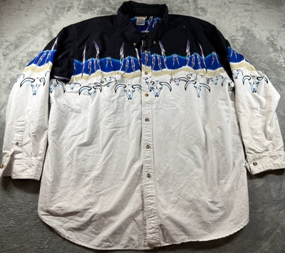 Vtg Express Rider Western Shirt 3XL Lightning Bolt Steer Skull Graphic USA Style - Image 1 of 4