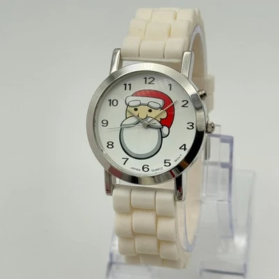 Reloj Musical Mujer Navidad Tono Plateado Papá Noel, Banda Blanca Toca Jingle Bells Foto 1 de 4