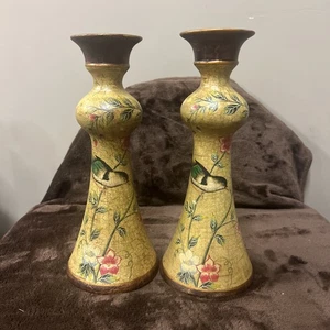 Candelabros pintados a mano vintage de 2-10” de alto para pájaros con flores  - Imagen 1 de 8