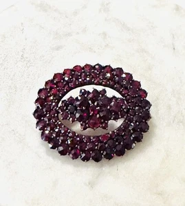 1920s Art Deco Bohemian Rhodolite Garnet Brooch RARE Open Setting Rose GP - Picture 1 of 12