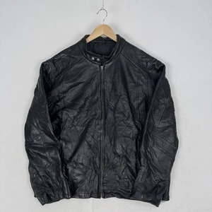 Leather Jacket Bomber Biker Racing Motorcyle Black Cafe Racer Vintage Mens XL - Picture 1 of 12