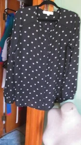 Loft Women's Size Medium Black Polka Dot Long Sleeve Button Down Shirt ❤ - Picture 1 of 5