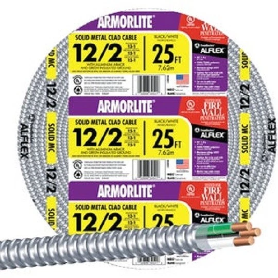 (5)-Southwire 25 Ft. 12/2 MC Armored Cable Electrical Wire 68580021 - Image 1 of 1
