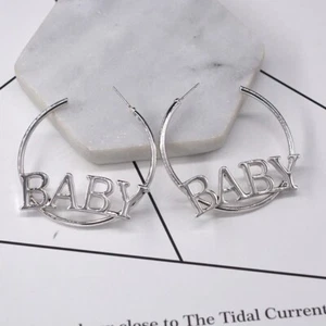Silberfarbene große Creolen BABY Mädchen Trendy Ohrringe - Bild 1 von 1