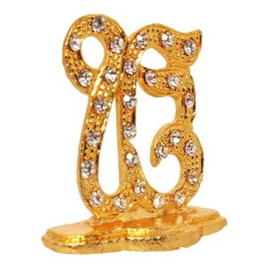 Gold Plated Metallic Omkar Statue 1.5" | Car Dashboard Decor | Hindu Gift Item - Picture 1 of 1