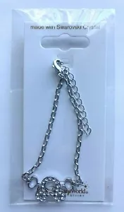 DISNEY ARRIBAS MICKEY ICON HEART SIDES SILVER TONE BRACELET W/ SWAROVSKI CRYSTAL - Picture 1 of 3