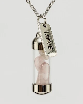 玫瑰石英水晶罐护身符和咒语爱情吊坠项链 — 第 1/4 张图片