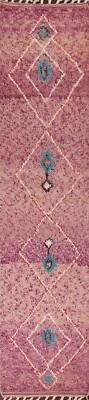 Geometric Moroccan Berber Oriental Runner Rug Handmade Plush Wool Carpet 2x11 - Image 1 of 4