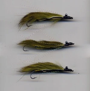 Trout Flies: Mini Olive Marauders: Snake Flies x3 size8 hook UK tied (code 650) - Picture 1 of 3