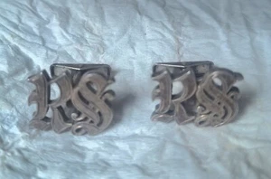 Vintage Allan Adler Signed Cufflinks Sterling Silver w Old English "RS" Initials - Picture 1 of 9