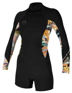 Oneill Womens Bahia 2/1 Long Sleeve Shorty Wetsuit - Demifloral Print UK6 - Picture 1 of 2