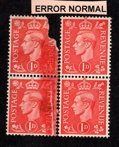 SG486 GEORGE VI 1d BLASS SCHARLACHROT MIT GROSSEN DRUCKFEHLERN FEHLER BEIDE BRIEFMARKEN - Bild 1 von 2