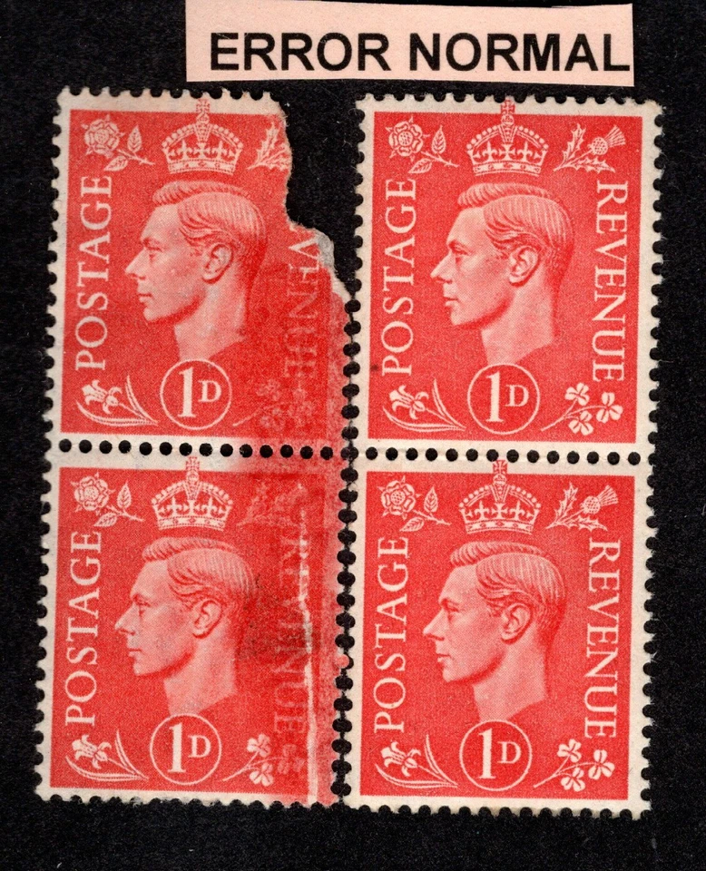 SG486 GEORGE VI 1d PALE SCARLET WITH MAJOR PRINTING FAULTS ERROR BOTH STAMPS - Image 1 of 2