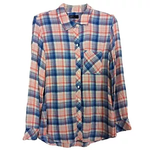 GAP Camisa Franela Mujer Manga Larga Botones Rosa Azul Cuadros Talla XS - Imagen 1 de 10