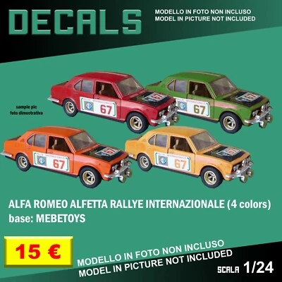 DECALS repro Alfa Romeo Alfetta Rallye Internazionale Mebetoys Leo 1/25 1 25 24  - Immagine 1 di 2