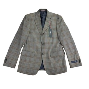 Tommy Hilfiger Mens Conrad Modern Fit Plaid Sport Coat Brown Gray 38R - Picture 1 of 5