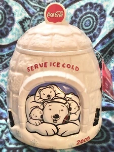 Coca-Cola NWT 2005 Polar Bear Igloo Cookie Jar ‘Serve Ice Cold’ (Unopened) - Picture 1 of 8