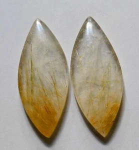 36.00 Cts Natural Rutile Quartz Cabochon Match Pair Gemstone 35X14.6MM - Picture 1 of 3