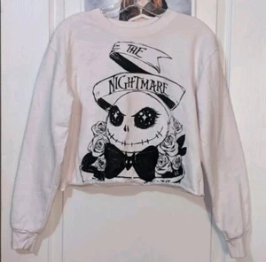 Disney Nightmare B4 Christmas Jack Skellington Crop Long Sleeve Top Sweatshirt - Picture 1 of 4