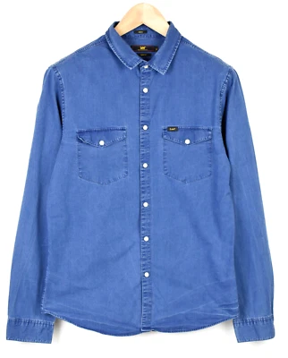 LEE Indigo Slim Fit Shirt Men's MEDIUM Denim Snap Buttons Blue Pockets - Image 1 of 4