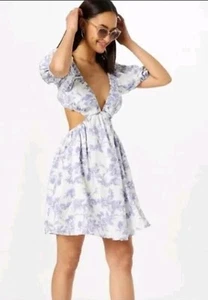 BARDOT Blue Floral Cut Out Mini Dress Size 10 EDEN - Picture 1 of 10