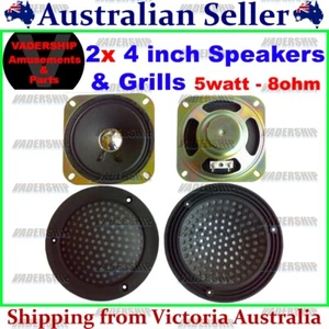 2x 4 inch SPEAKER & GRILL set 5watt 8ohm ~ Arcade / Mame / Projects - Picture 1 of 3